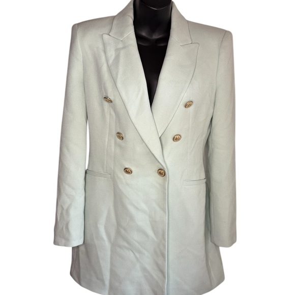 Zara women’s mint Green Double-Breasted long Blazer coat sz small preloved - Picture 9 of 16
